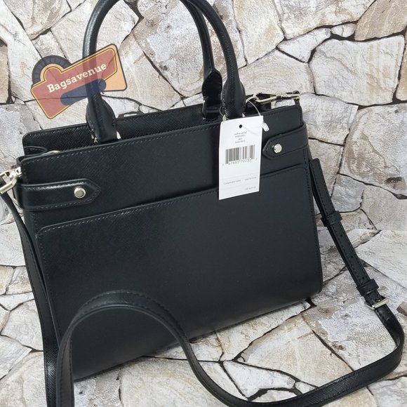 Staci Satchel Medium Size Crossbody Black Crosshatched Leather  Kate Spade - Picture 10 of 14